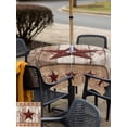 thumbnail image 4 of Outdoor Tablecloth with Umbrella Hole and Zipper, Red Texas Star Vintage Square Table Cloth 60x60 Inch Waterproof Tablecloth, Farmhouse Berry Brown Wooden Picnic Table Cover for Patio Camping, 4 of 7
