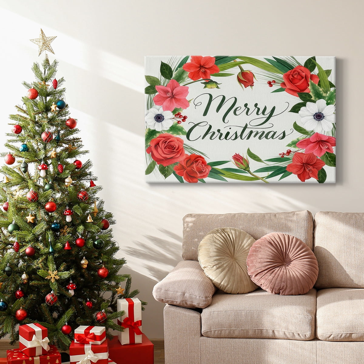 Christmas Flora Wreath Collection A- Gallery Wrapped Canvas