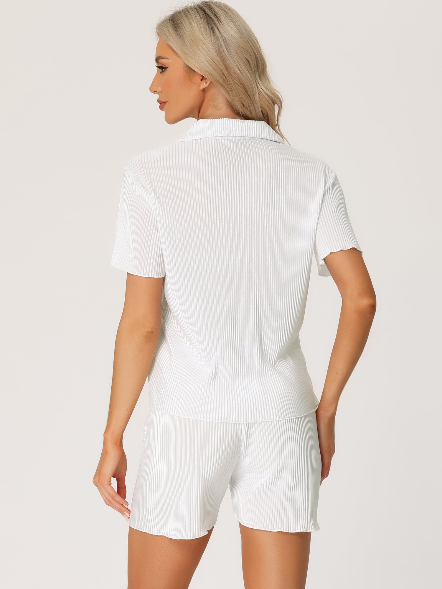 DARING DIVA Women's 2-Piece Short Sleeve Button Down Shirt and Shorts Set XL White