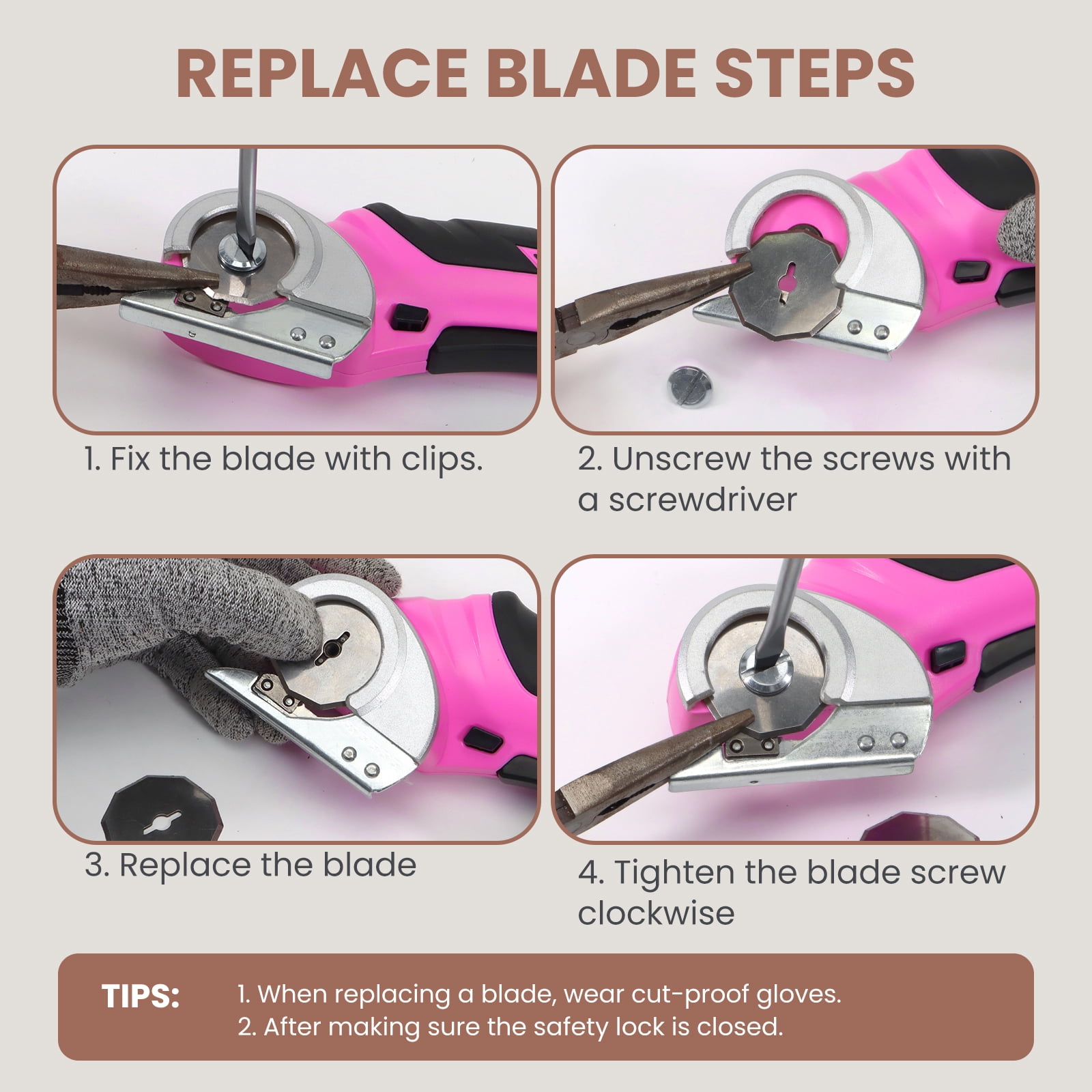 VLOXO Cardboard Cutter, Cordless Electric Scissors for Leather with Safety Lock, Box Cutter Electric Multi-Cutting Tools Rechargeable Powerful for Canvas Leather Plastic with Storage Box Pink