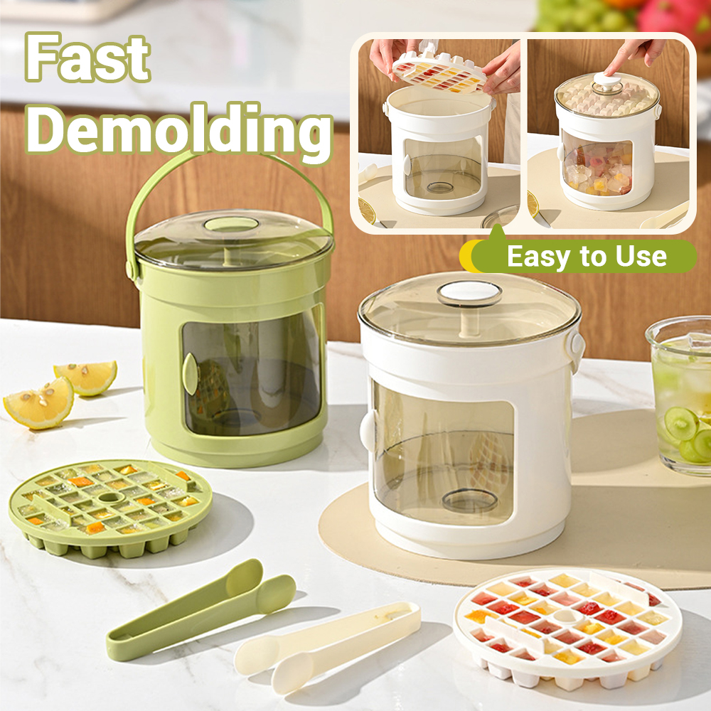 Rotating Ice Tray with Storage Bin - Two-in-one ice tray and storage container, quick-release lever, BPA-free, ideal for freezers, kitchens, and parties (White/Green shipped randomly)