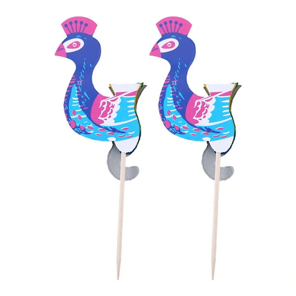 Palitos de Pastel de Frutas Con Pavo Real, Paraguas, Cocctel, Fuegos Artificiales, Peces Dorados para decoración de fiestas