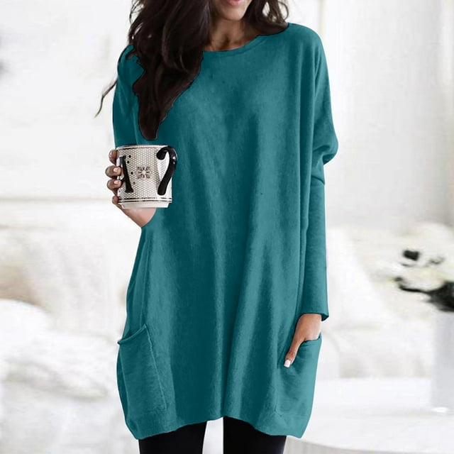 Hamky T-Shirts pour Femmes T-Shirts pour Femmes T-Shirts à Col Rond à Manches Longues pour Femmes Hauts Grande Taille Chandails Légers Tuniques Décontractées Amples Hauts à Manches Courtes pour Femmes Hauts Décontractés pour Femmes Bleu Ciel P