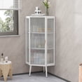 thumbnail image 2 of 22.56'' Floor Cabinet White, With Tempered Glass & 3 , For Living Room, Bedroom, Bathroom, Attractive Door - Practical Stylish Build, 2 of 6