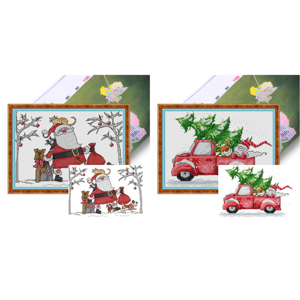 Kit Punto Cruz Con Santa XIV Hilo Algodón Ecológico Bordado 14 Quilates 29x22cm