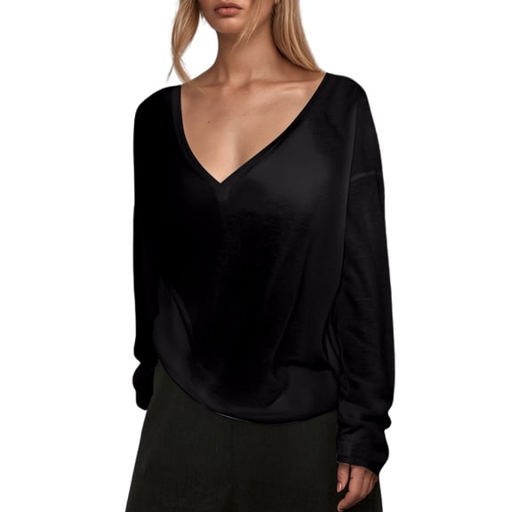 Thin And Slightly Transparent V Neck Long Sleeved T Shirt For Women Loose Sun Blouse Casual Lazy Style Top Travel Clothes Sun Shirt Women