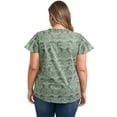 thumbnail image 3 of GRACE & GRANDEUR Women's Plus Size Blouses Floral Printed Short Sleeve Blouse Ruffle V Neck Vacation Casual Popover Tops 3X Gray Green, 3 of 5