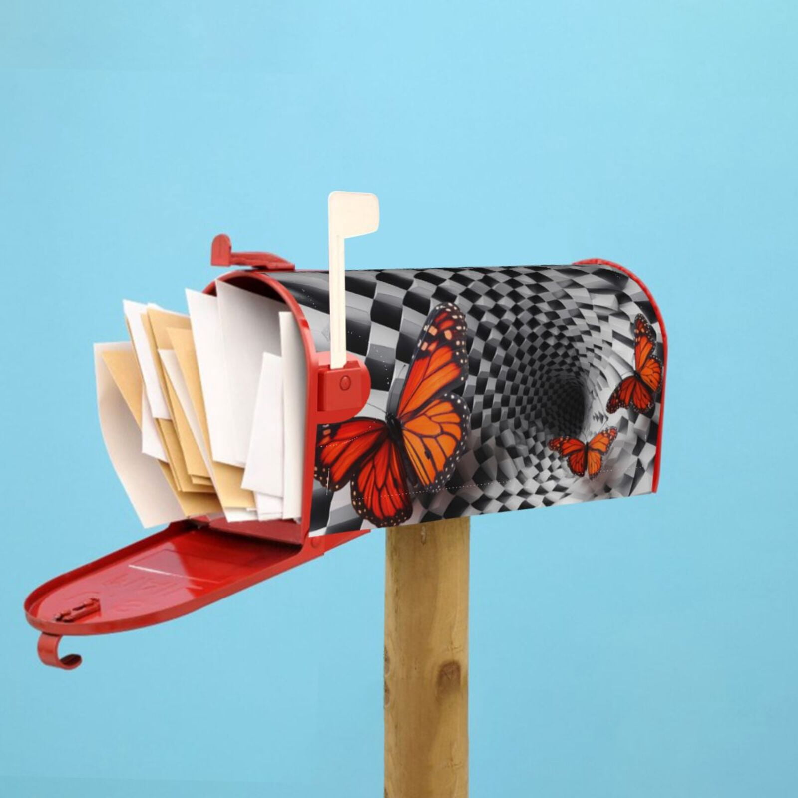Logiee Butterflies Optical Illusion Print Post Letter Box Wrap Decor, Mailbox Cover Suitable for Standard Mailbox and Large Size Mailbox,Outdoor Yard Decoration-21x18 in