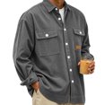 thumbnail image 7 of Men's Corduroy Shirt Jacket Casual Button Down Long Sleeve Shacket Outerwear Heavyweight Flannel Fall Coats with Chest Pockets Loose Fit Vintage Over-Shirt Top, 7 of 7
