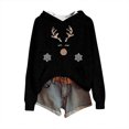thumbnail image 2 of Women's Knit Christmas Deer Printed Hooded Sweatshirt, Cute Long Sleeve Pullover Hoodie, Fall Winter Fashion Casual Top,Black,S, 2 of 5