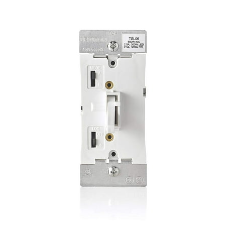 TSL06-1LW Toggle Slide Universal Dimmer, 300-Watt Dimmable LED and CFL, 600-Watt Incandescent and Halogen for Single Pole or 3-way, with locator light, 1 pack, White.., By Leviton
