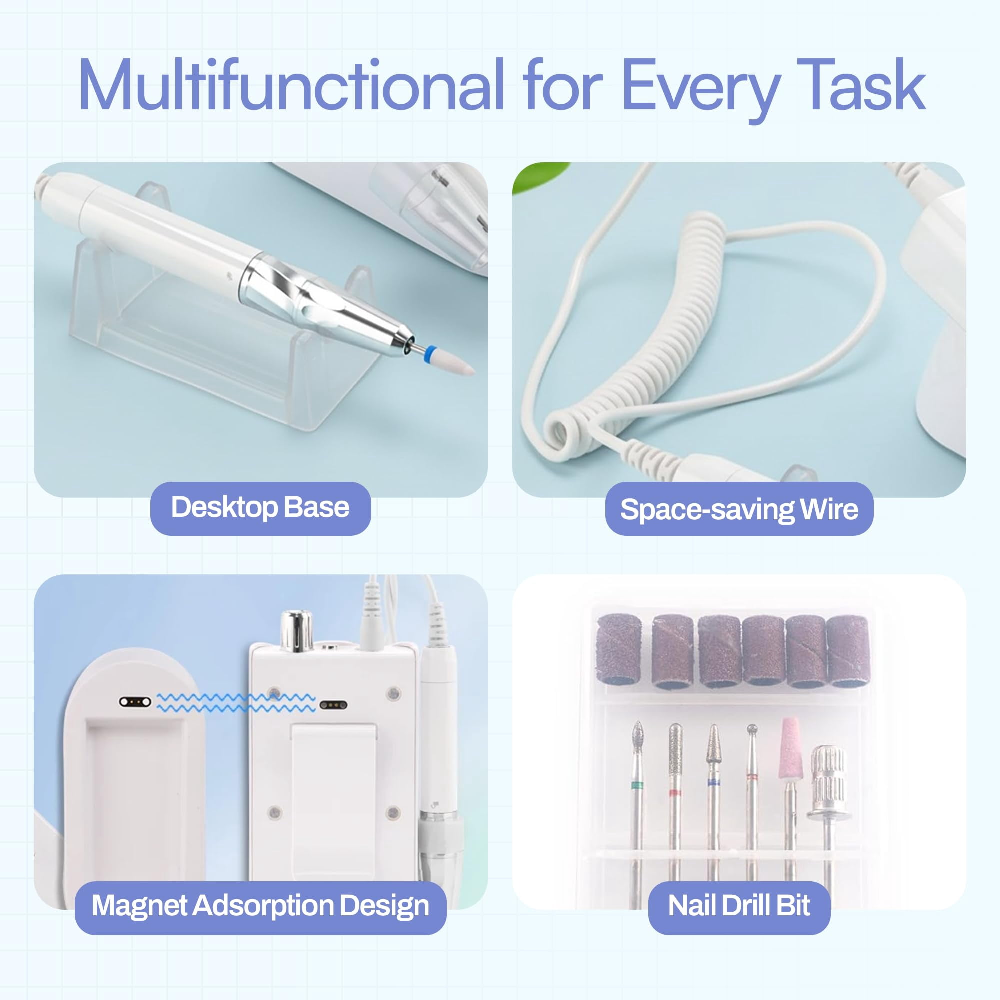 M GEM - Professional Brushless 35k RPM Nail Drill E-File - 3 Adjustable RPM Zones, Forward/Reverse, Long Battery Life - Salon-Grade Nail Care Tool (White)