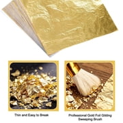 100 Sheets Gold Foil Paper Art Gold Foil Sheets Gilding Brush Thin Gold Leaf Sheets Gold Foil Paper Craft for Arts Painting Gilding Crafting Decoration, 5.5 x 5.5 Inches