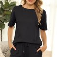 thumbnail image 4 of Conjunto de pijama de gofres de manga corta para mujer, top de salón y pantalones cortos, chándal de 2 piezas (negro) Zhivalor BST2002915-5, 4 of 5