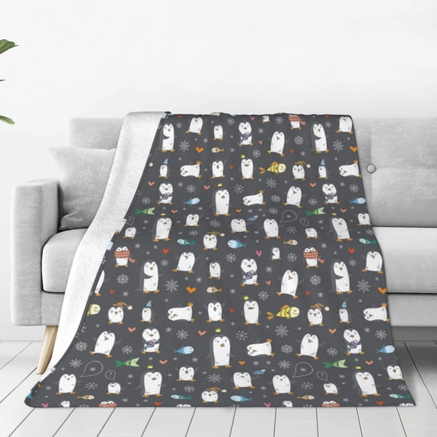 Fotbe Lovely Penguin Manta de Franela Acolchonada con Estampado, Súper Suave y Esponjosa, Extra Grande para Sofá, Cama, Uso Todo el Año-60"x50"