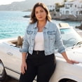 thumbnail image 2 of Agnes Orinda Women's Plus Size Jean Button Outfits Fashion Cropped Denim Jackets 1X Light Blue Snow Wash, 2 of 8