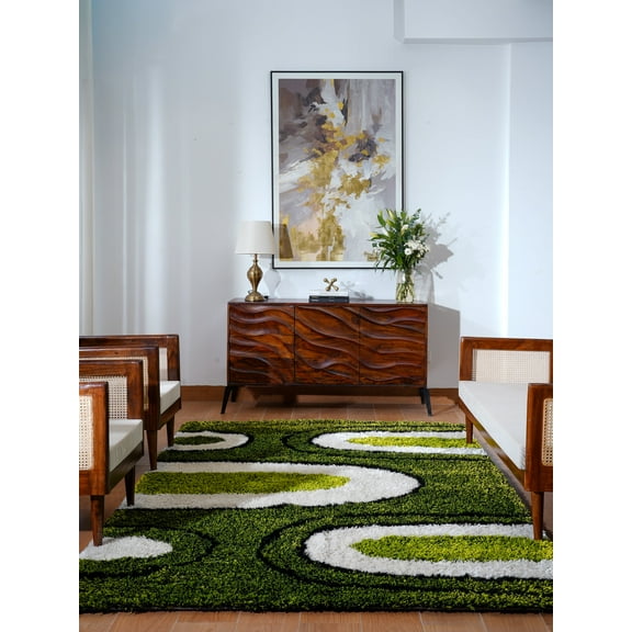 Rugsotic Carpets Hand Tufted Shag Polyester Eco-Friendly Area Rugs - 5'x8', Rectangle, Green Beige, Plain Solid Design, High Pile Handmade Anti Skid Rugs for Living Room, Bed Room K00009