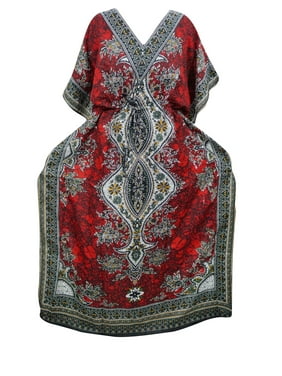 Mogul Women's Maxi Dress Red Dashiki Print Beach Cover Up Evening Dresses XXL