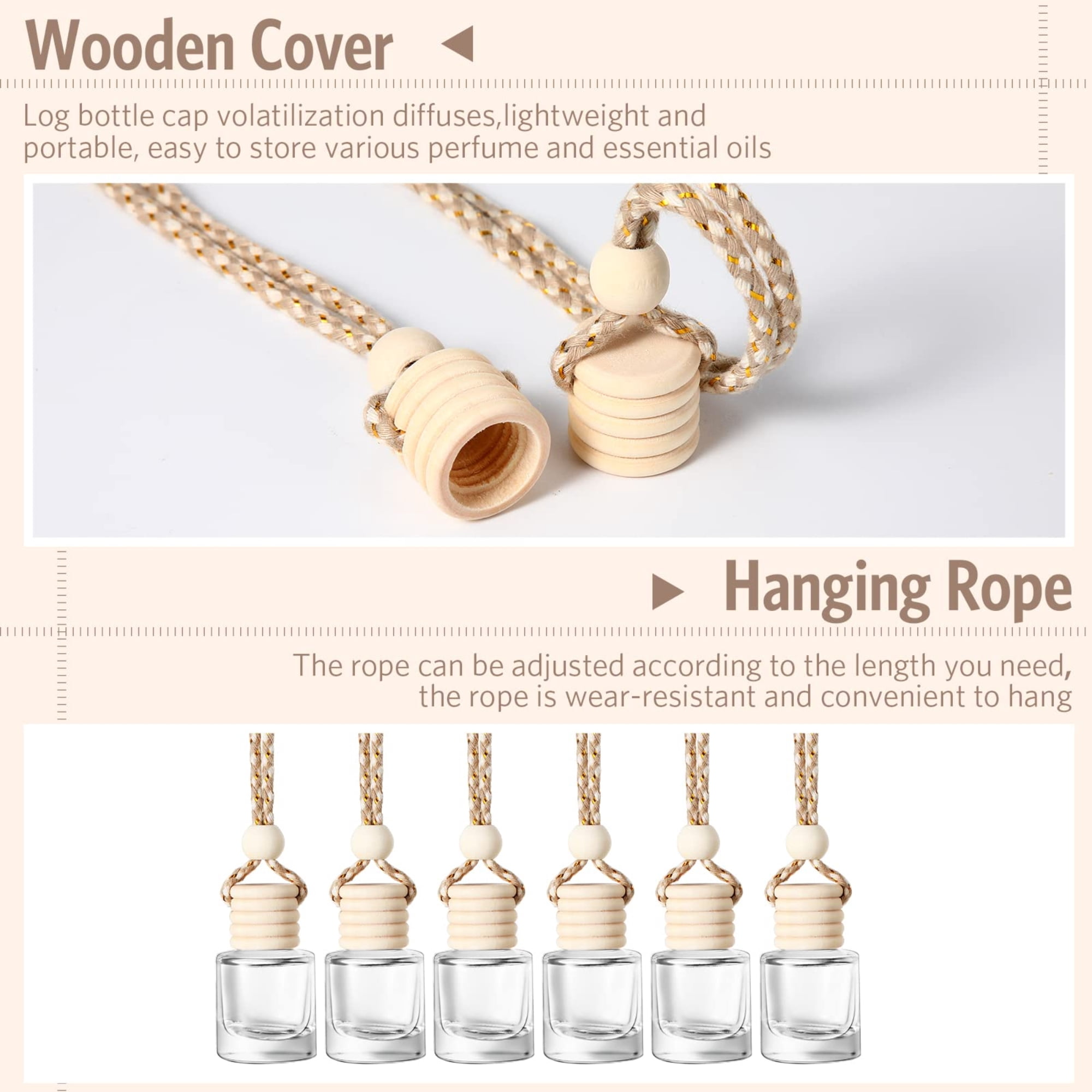 50 Pcs Car Air Fresheners Diffuser with Wooden Cap Empty Aromatherapy Diffuser Clear Fragrance Holder Pendant Hanging Perfume Fresheners Bottles for Car Decor