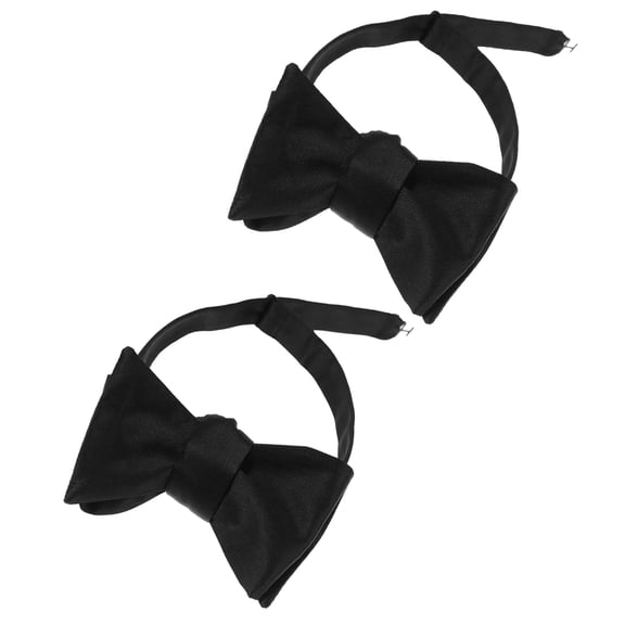 OFFIGAM 2Pcs Men Classic Bowtie Black Polyester Self Tie for Formal and Casual Events