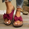 thumbnail image 2 of Rokment Womens Bowknot Cork Footbed Slip on Slides Sandals Beach Casual Suede Open Toe Platform Dress Slippers Comfortable Wide Width Walking Flat Summer Red Size 9.5, 2 of 5