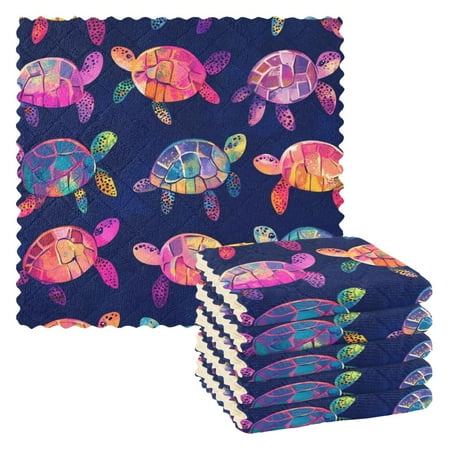 

6 Pieces of Kitchen Towels 11x11Inch Kitchen Dish Cloths Kitchen Dish Towels Reuseable Cleaning Cloths Colorful Turtle