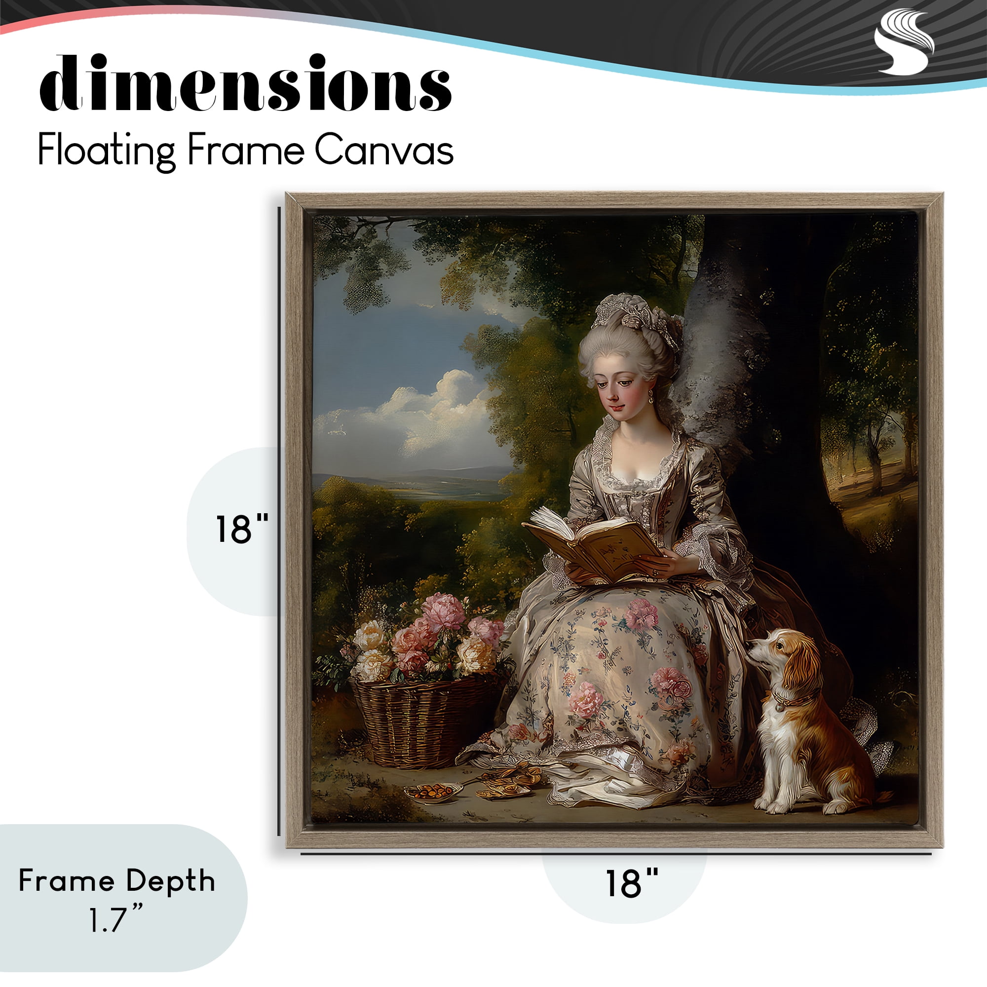 Stupell Industries Rococo Lady with Dog Brown Framed Floater Canvas Wall Art, design by The Wands Want