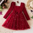 thumbnail image 2 of Gaexia Fall Dresses For Toddlers,Girls Long Sleeve Dress With Bow Tie Star Sequins Party Holiday Formal Gown For Toddler Kids Casual Beach School Occasion,Red,6-7 Years, 2 of 8