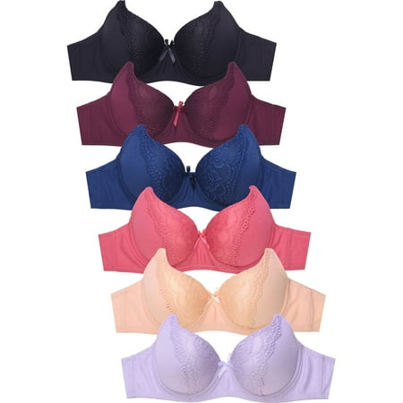 

247 Frenzy Women s Essentials Sofra PACK OF 6 Full Coverage Lace Accent Bras