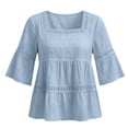 thumbnail image 3 of Womens Cotton Linen Shirts 3/4 Sleeve,lace Trim Square Neck Flowy Tops for Women Loose Fit Shirt Women Casual Shirt Plus Size Fashion Clothing Outfits Summer Basic Blouse,Blue,M, 3 of 8