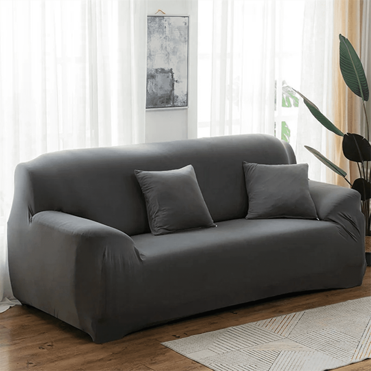 Sofa Cover for Corner Sofa L-Shaped Sectional Sofa Elastic Gray Pet Friendly Slipcover for Armrest,4 Seater