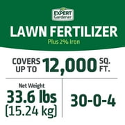 Expert Gardener Lawn Food Fertilizer 30-0-4, Plus 2% Iron, 33.6 lb., Covers 12,000 Sq. ft.