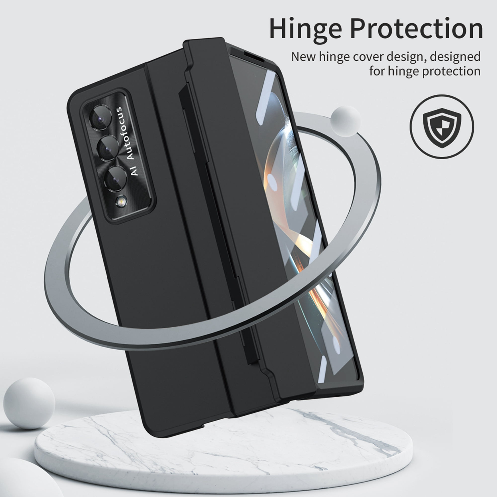 Dteck for Galaxy Fold 4 Case Hinge Protection Wireless Charging Hard Back with Non-Slip Shockproof Lightweight Slim Cover for Samsung Z Fold 4 5G 2022, Black