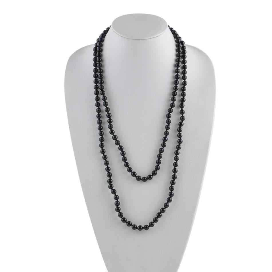Necklace 3Strands Black Onyx Facet Round Beads and white Pearls 18-20"