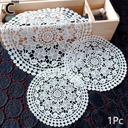 

Embroidered Crochet Lace Cotton Table Cup Mat Doilies Placemat Coastertablecloth