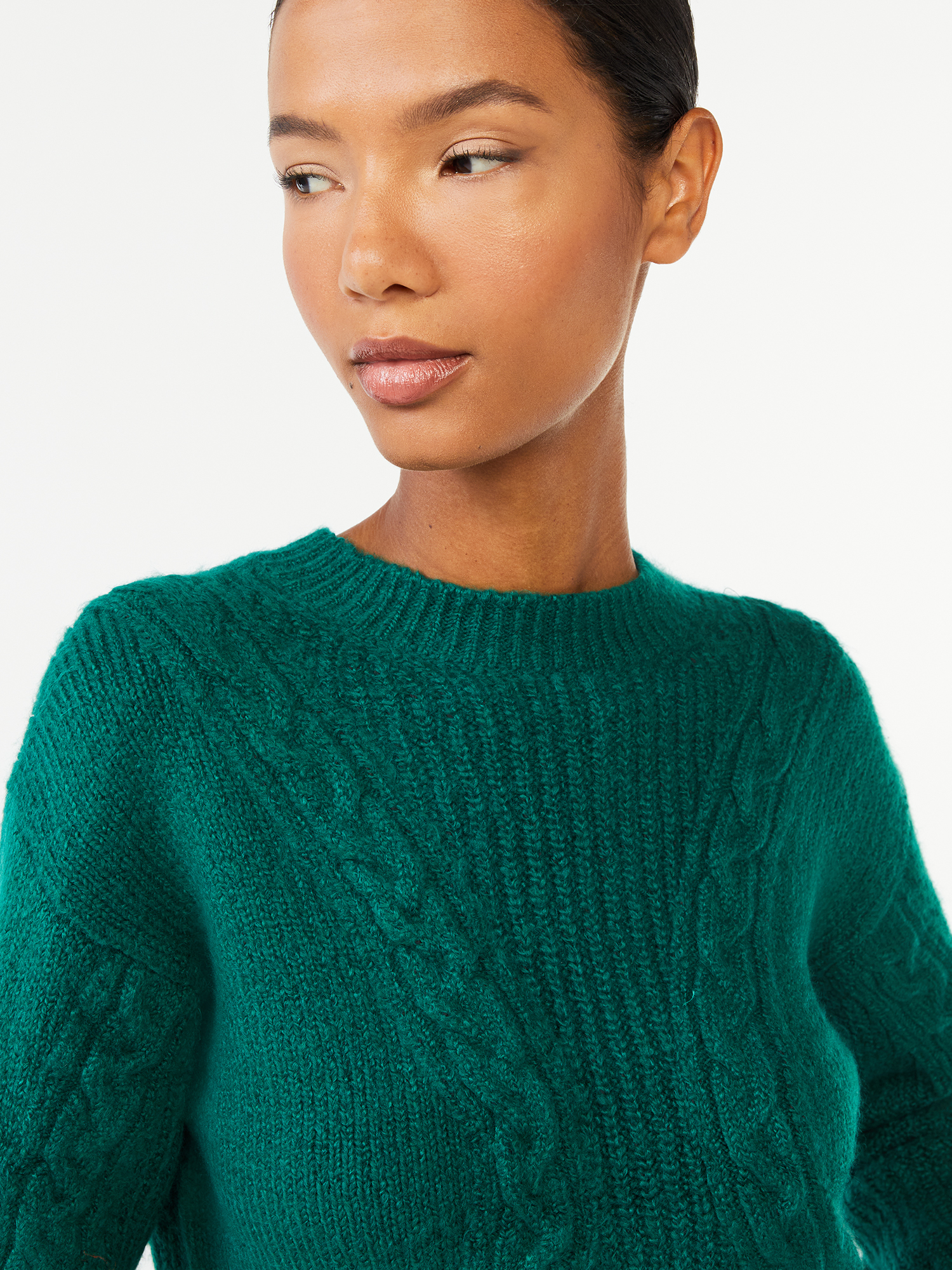 Scoop Women's Textured Cable Knit Sweater - image 2 of 5