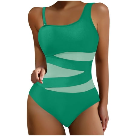 Moocorvic Bathing Suit for Women Tummy Control Mesh Backless Beach Swimsuit with Bra Pads(Light Green L)