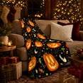 thumbnail image 3 of Glowing Jack-O'-Lantern Halloween Pattern Cartoon Illustration, Festive Halloween Scene, Warm Flannel Blanket for Living Room and Family Room, Art Lovers Halloween Gift, Festive Home Decor, 3 of 9
