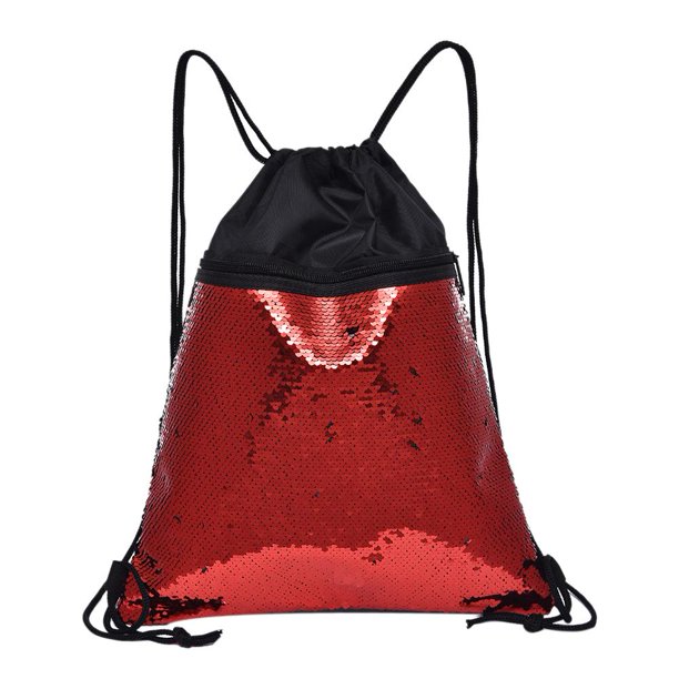 Mochila Con Cordón Lentejuelas Escolar Bolsas Hombro Almacenamiento para Mujer () Rojo
