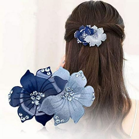 Fashion Acrylic Hair Barrette Two-Tone Flower Hair Clip Elegant Flower Rhinestone Headdress for Women Ladies Hair Accessories