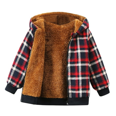 

Kids Toddler Fleece Lined Warm Shirt Jacket Plaid Long Sleeve Hooded Full Zip Baby Boys Girls Fall Winter Hoodie Shirt Coat Outwear