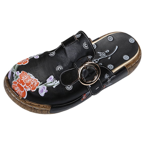 IUJSOY Mules for Women Retro Wedge Sandals Comfort Dressy Summer Closed Toe Cutout Slip on Shoes