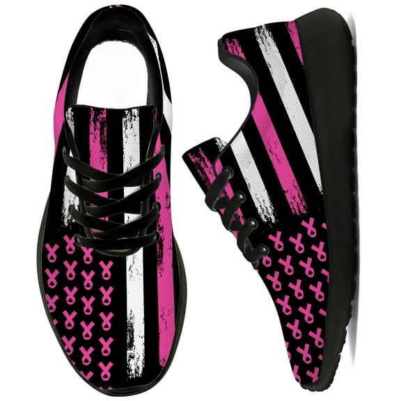 Uminder Womens Tennis Shoes Breast Cancer Awareness Sneakers Black Shoes Size 9.5