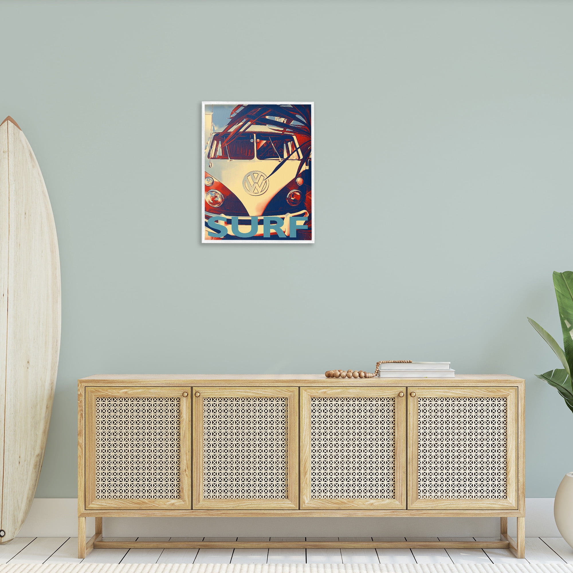Stupell Industries Vintage Surf Van Transportation Painting White Framed Art Print Wall Art, 24 x 30