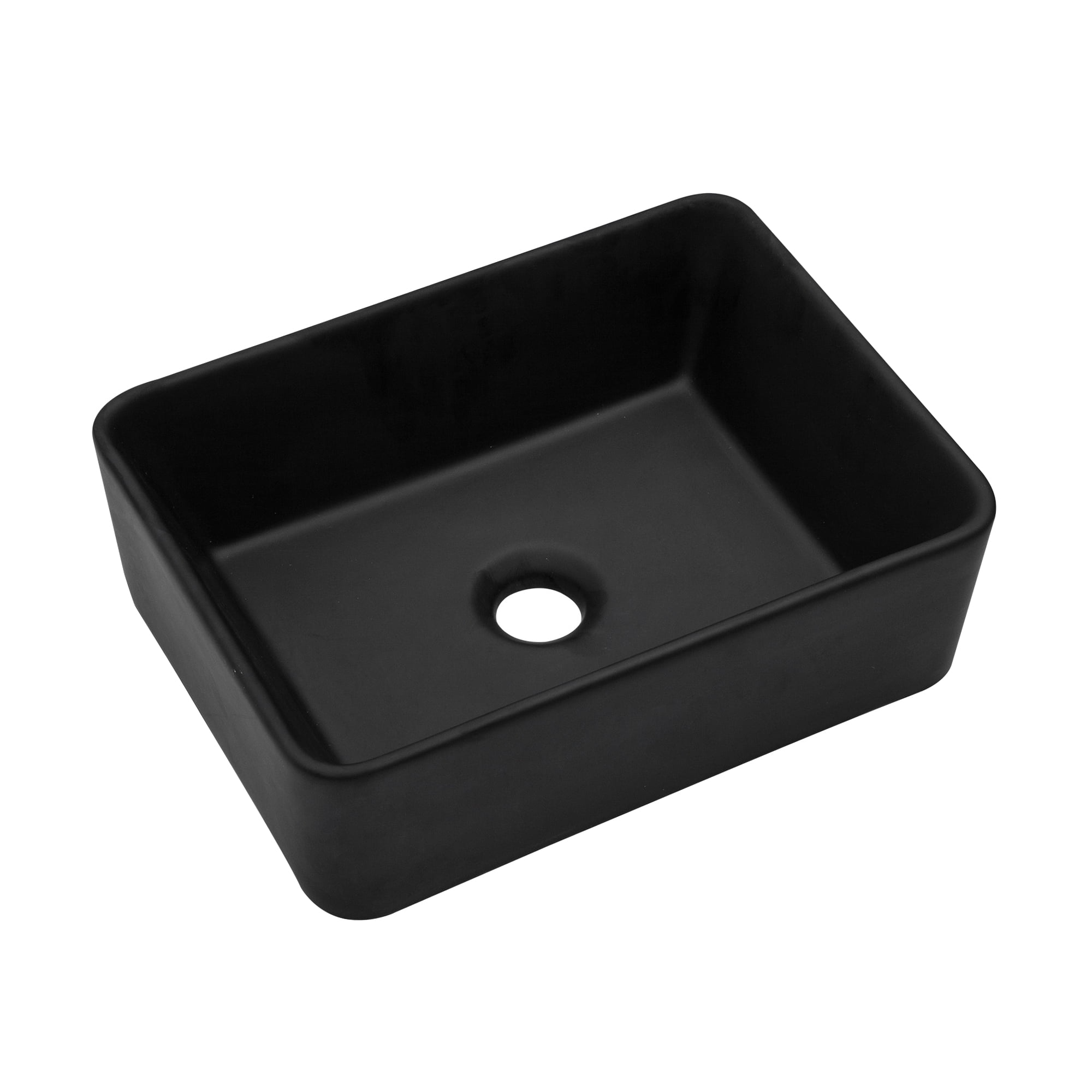 Logmey 16"Lx12"W Rectangle Black Vessel Sink for Bathroom Ceramic Sink Above Counter Basin Art