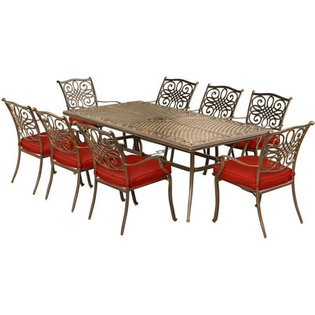 Hanover Traditions 9-Piece Outdoor Dining Set with Cast-Top Table and 8 Stationary Chairs