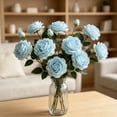 thumbnail image 6 of 7 Bundles 3-Heads Faux Silk Peony Flowers Realistic Fake Floral Stems Home Wedding Table Centerpiece Vase Decor,Blue, 6 of 6