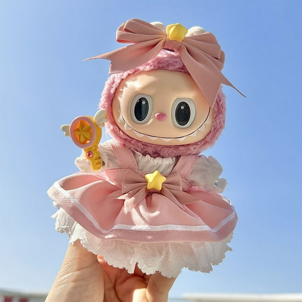 Labubu vestido de repuesto macarrón Labubu colgante de vinilo vestido de bebé (sólo ropa, muñeca no incluida),Rosa