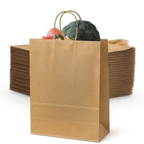 MT Products Kraft Grocery Bags 13" x 7" x 17" - Take-Out Paper Bags with Handles - Pack of 15