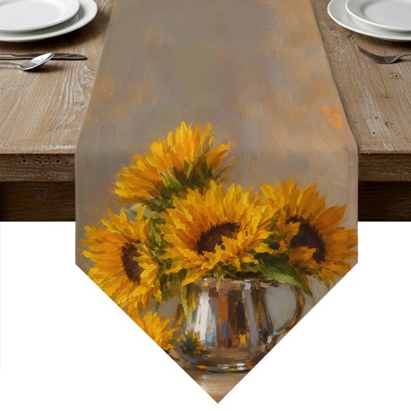 Sunflower Table Runner Linen Burlap Table Runner 70 Inches Long Vintage Yellow Botanical Floral Summer Dresser Scarves for Kitchen Island Coffee Dining Room Party Wedding Holiday Decoration 13"x70"